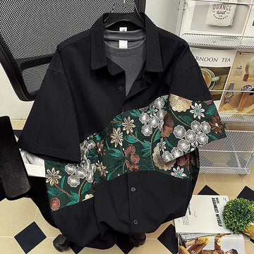 Riolio Summer Embroidered Shirts Men Fashion Casual Flower Shirts Mens Japanese Streetwear Loose Short Sleeve Shirts Men Plus Size